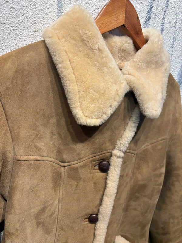 Rams Wool Products 100% Sheepskin Shearling Trench Coat - Tan, Womens 12