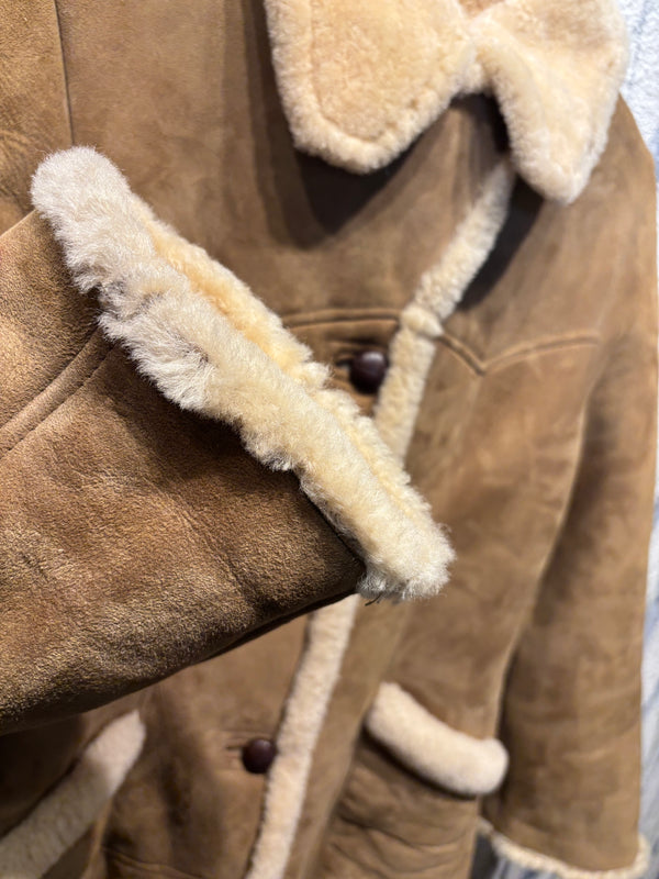 Rams Wool Products 100% Sheepskin Shearling Trench Coat - Tan, Womens 12