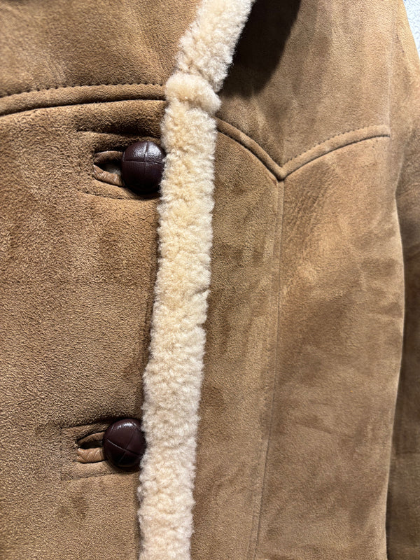 Rams Wool Products 100% Sheepskin Shearling Trench Coat - Tan, Womens 12