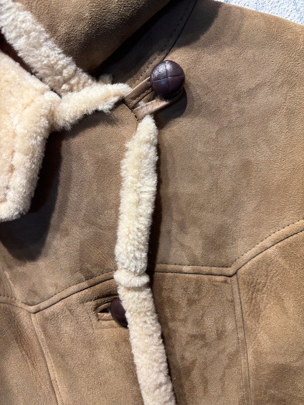 Rams Wool Products 100% Sheepskin Shearling Trench Coat - Tan, Womens 12