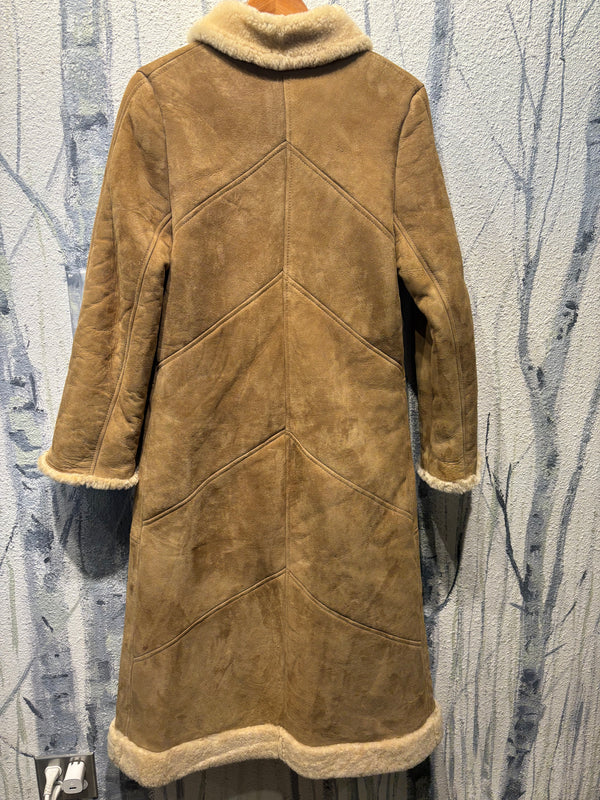 Rams Wool Products 100% Sheepskin Shearling Trench Coat - Tan, Womens 12