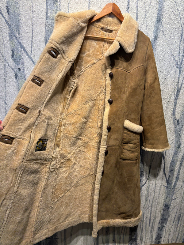 Rams Wool Products 100% Sheepskin Shearling Trench Coat - Tan, Womens 12